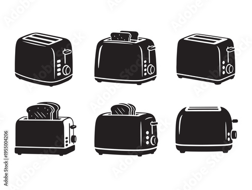 Six different toasters on a white background