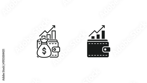 Growth and financial management illustrated through wallet and investment icons