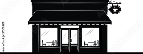 black and white vector illustration of a building window and door entrance frame in architectural style