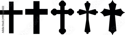 Black Christian cross symbols set isolated on white background minimalist religious icons vector illustration