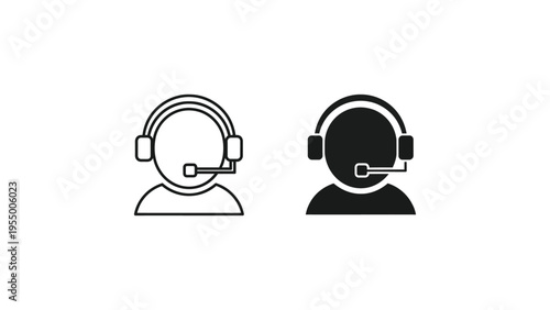 Two icons depicting a customer support agent with a headset in white and black versions