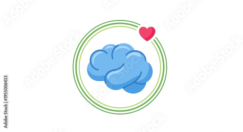 Brain with heart symbol inside circle.