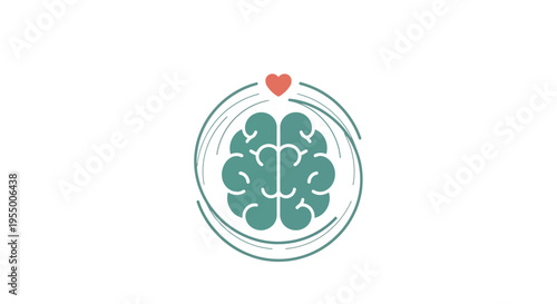 Brain with heart symbol inside circle.