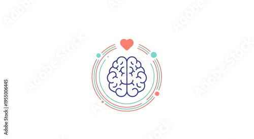Brain with heart symbol inside circle.