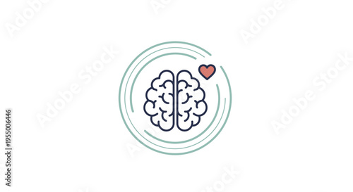 Brain with heart symbol inside circle.