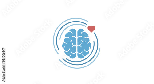 Brain with heart symbol inside circle.