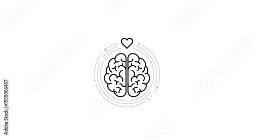 Brain with heart symbol thinking mind.