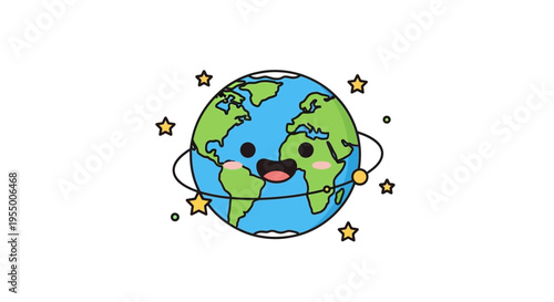 Cartoon Earth with Smiling Face.