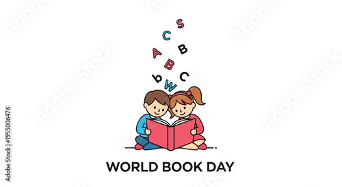 Children reading a book together.