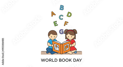 Children reading a book together.