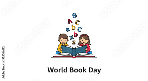 Children reading a book together.