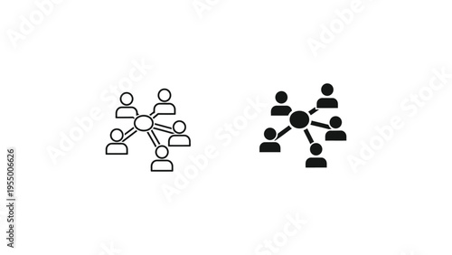 Comparison of network structures with central nodes in light and dark icons.