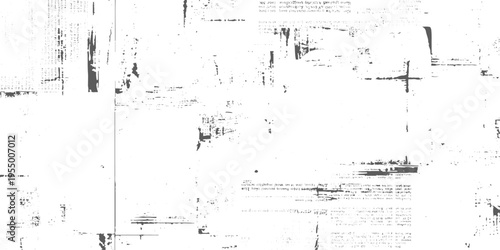 Grunge white textured background with faded newspaper prints, distressed overlay, subtle scratches and noise, vintage aesthetic, high-key tones, abstract urban texture vector illustration.