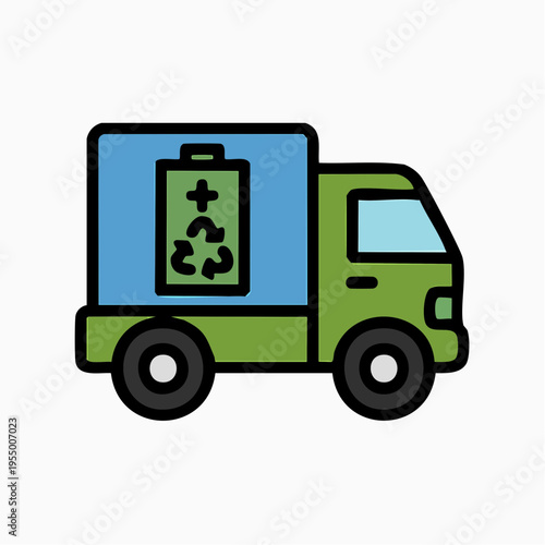 Green transport vehicle delivering spent batteries for recycling, promoting environmental sustainability and responsible waste management for a cleaner future