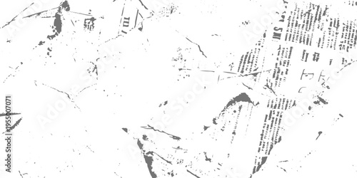 Grunge white textured background with faded newspaper prints, distressed overlay, subtle scratches and noise, vintage aesthetic, high-key tones, abstract urban texture vector illustration.