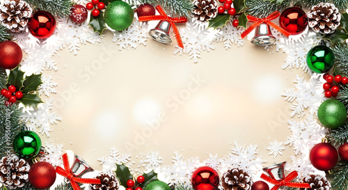 Christmas baubles floating in water with snowflakes isolated on a transparent background
