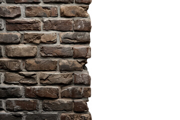 Old brick wall corner featuring rustic texture, aged construction, and grunge pattern with transparent background