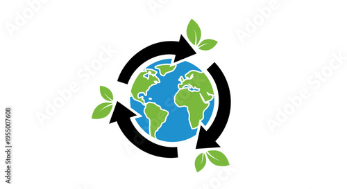 Earth Globe with Green Leaves Recycle.
