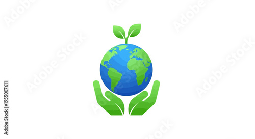 Earth Globe with Green Leaves Sprout.