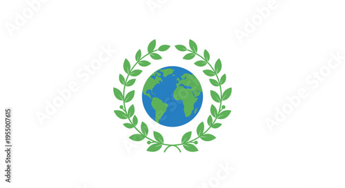 Tableau sur toile Earth Globe with Green Leaves Wreath.