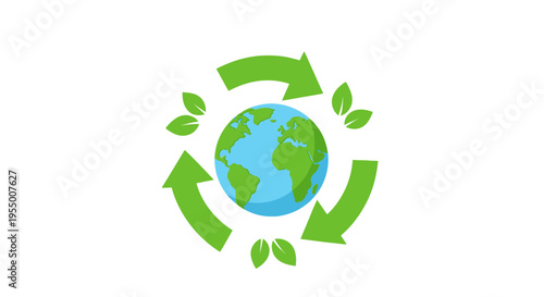 Earth Globe with Green Recycling Arrows.