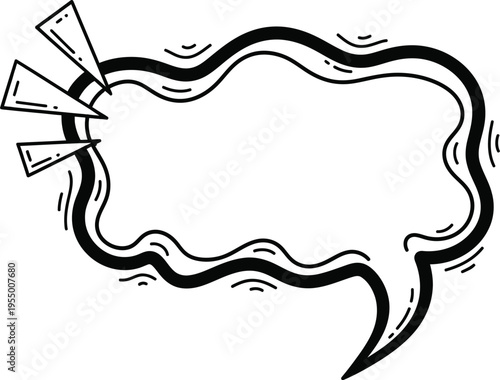 A black and white comic speech bubble with motion lines