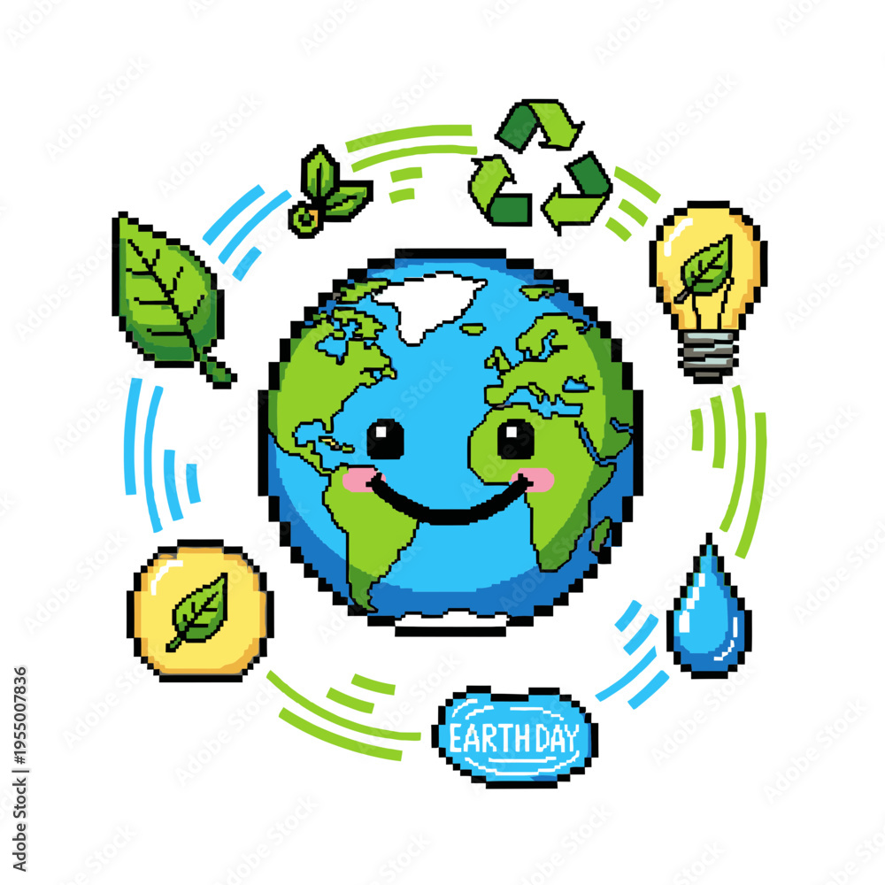Fototapeta premium Smiling Earth Globe With Green Leaves.