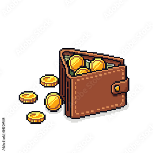 Brown Leather Wallet with Gold Coins.