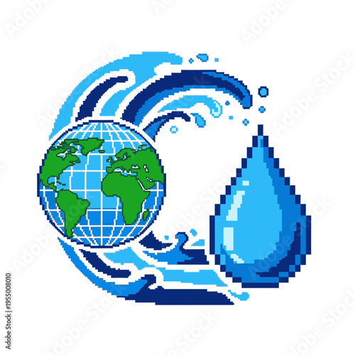 Earth Globe with Water Droplet Symbol.