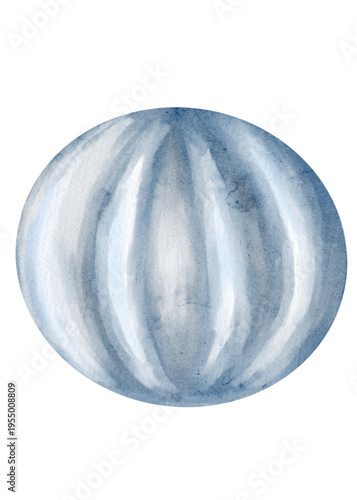 Watercolor design of a round shape with soft lines in blue on a white background
