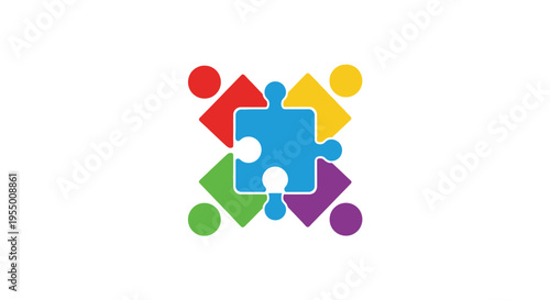 Colorful puzzle pieces together fit.