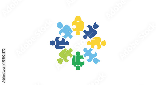 Colorful puzzle pieces together.