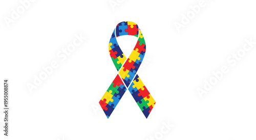 Colorful puzzle ribbon awareness symbol.