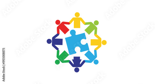 Colorful puzzle pieces with people.