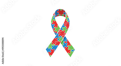 Colorful puzzle ribbon symbol awareness.