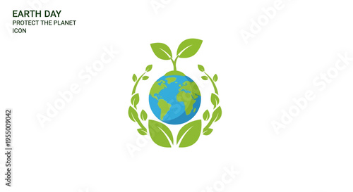 Earth Day Globe with Green Leaves.