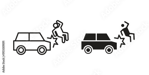 Accident icon set different line and flat style collection.