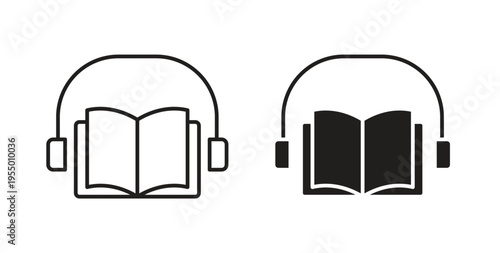 Audiobook icon set different line and flat style collection.