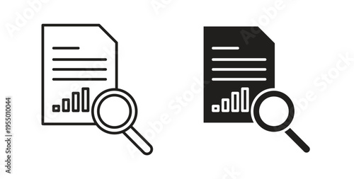 Audit report icon set different line and flat style collection.