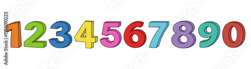 Colorful cartoon numbers set, bright playful numeric typography for kids, modern vector digits collection isolated on transparent background