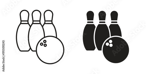 Bowling icon set different line and flat style collection.