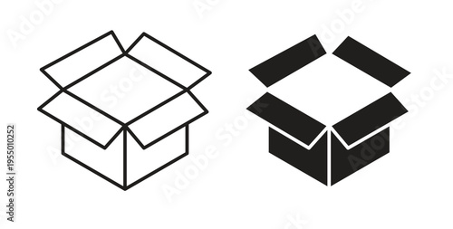 Box opened icon set different line and flat style collection.