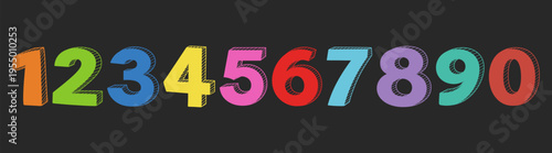 Hand drawn vector numbers set, rough black ink digits from zero to nine, sketch style grunge numeric typography collection for design, poster, logo, education on black background