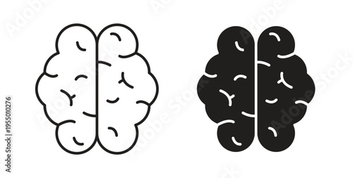 Brain icon set different line and flat style collection.