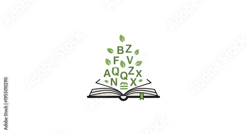 Alphabet letters rising from book.