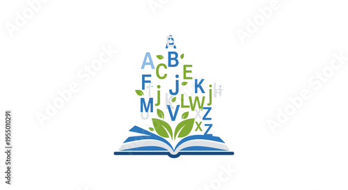 Alphabet letters emerging from book.