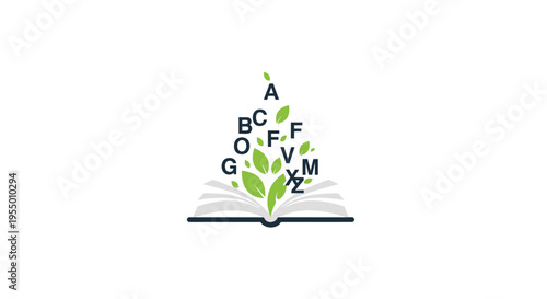 Alphabet letters sprouting from book.