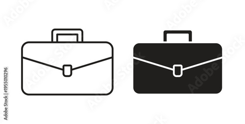 Briefcase icon set different line and flat style collection.