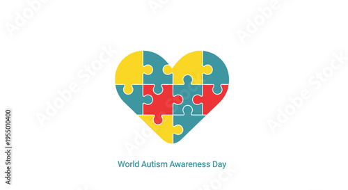 Autism awareness heart puzzle pieces symbol.
