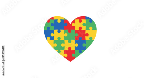 Autism Awareness Heart Puzzle Pieces.